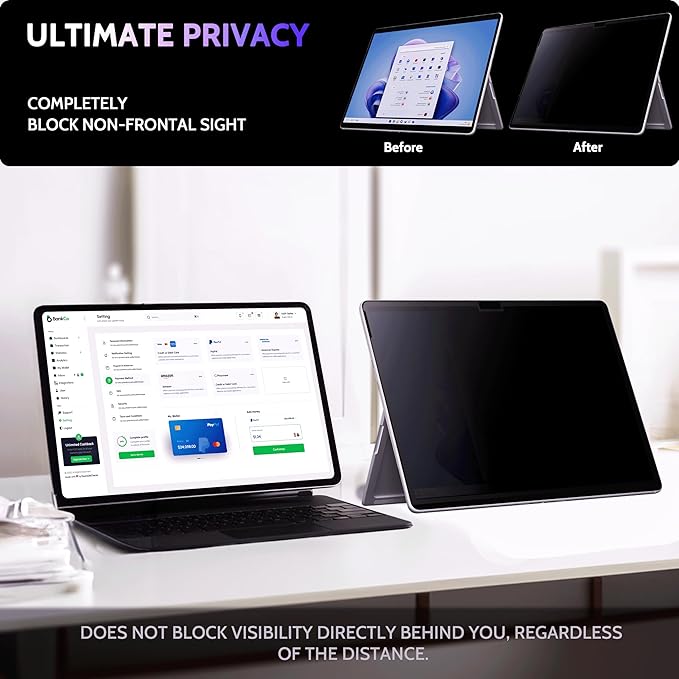 Peslv Privacy Screen for 12.3 Inch Surface Pro 7+/7/6/5/4/3, MagicSuction™ Removable Anti Spy Black Protector, Glare Blue Light Filter for Microsoft Laptop Computer Monitor
