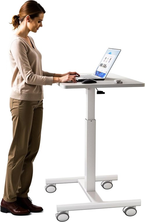 GallopFun Mobile Laptop Desk - Adjustable Height Portable Workstation with Wheels | White Finish