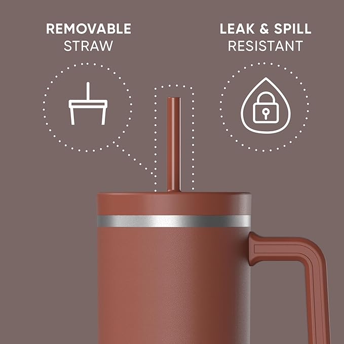 Hydrapeak Voyager 40 Oz Stainless Steel Tumbler with Handle, Insulated Water Bottle With Straw & Lid, Cupholder Friendly Reusable Travel Mug (Gingerbread)