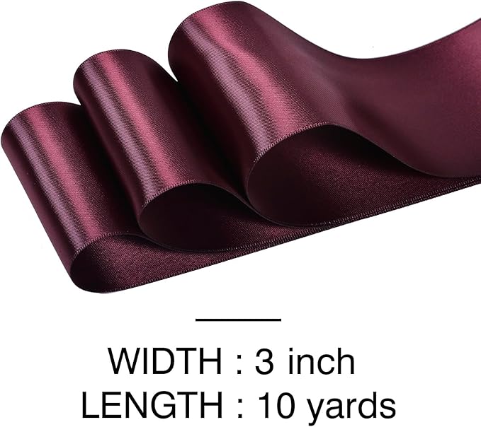 YAMA Burgundy Double Faced Satin Ribbon, 3 Inch 10 Yards, Great for Crafts Bows Flower Bouquet Wedding Home Decor Gift Wrapping