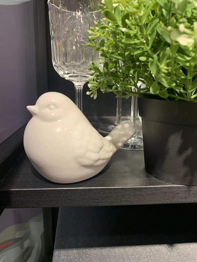 KiaoTime New White Glazed Ceramic Bird Figurine, Bird Statue, French Country Garden Cottage Bird Ornaments, Home Decor Accents Collectible Bird Figurine