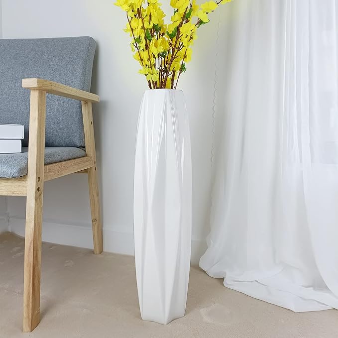Large Ceramic Floor Vase for Flowers, 24 Inches Tall White Vases for Pampas Grass, Office, Home,Farmhouse,Living Room Décor,Simple Origami Design Decorative Porcelain Flower Vase Ideal Gift