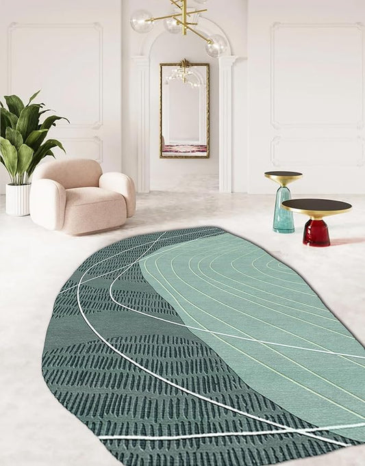 Sage Green Modern Abstract Geometric Stripes Irregular Rug for Living Room Bedroom Home Office Faux Wool Pet Friendly Carpet 3x5 Boho Chic Playroom Nursery Indoor Washable Durable Runner Mats