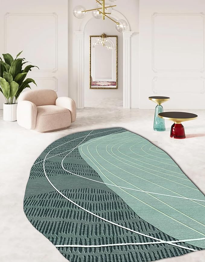 Sage Green Modern Abstract Geometric Stripes Irregular Rug for Living Room Bedroom Home Office Faux Wool Pet Friendly Carpet 8x10 Boho Chic Playroom Nursery Indoor Washable Durable Runner Mats