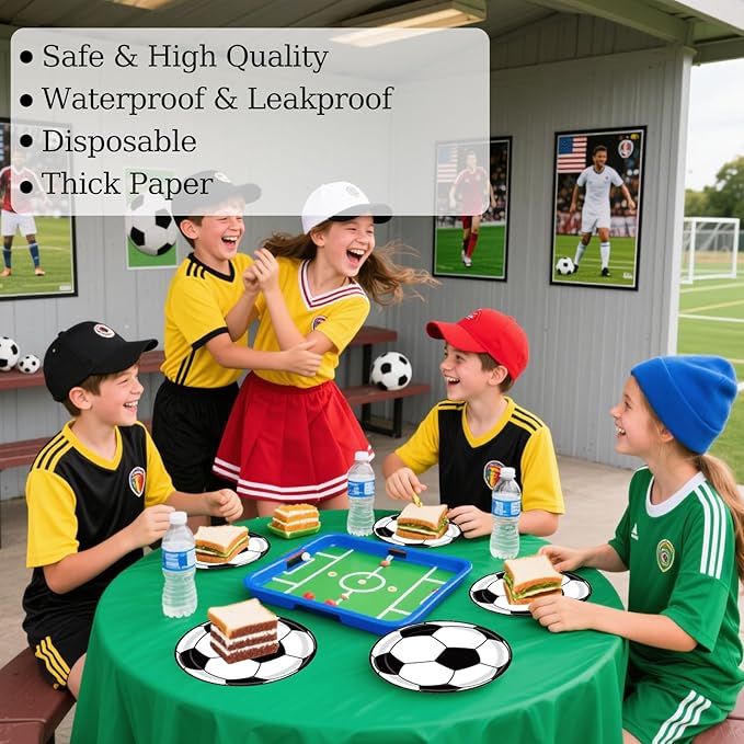 50PCS Soccer Party Paper Plates 7 Inch, Disposable Soccer Birthday Party Supplies Cake Dessert Plates for Birthday Baby Shower Sports Theme Decorations (Soccer)