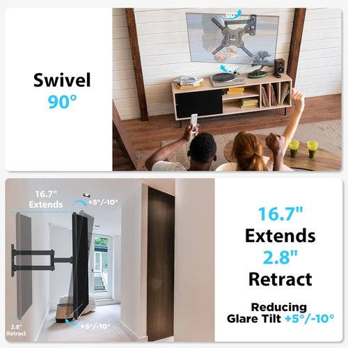Gkyet Full Motion TV Wall Mount - Swivel & Tilt Articulating Arms for 19-55 Inch TVs | VESA 400x400mm, 66lbs Max