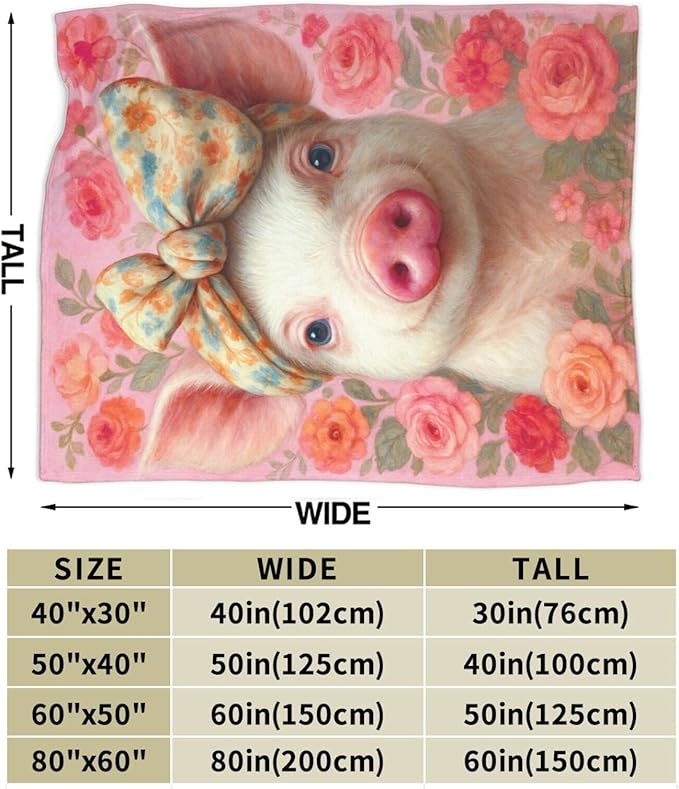 Pink Pig Blanket Cute Pig Throw Blanket Soft Cozy Fleece Fuzzy Stuffed Plush Flannel Animal Gifts for Girls Women Boys Kids Adults 50"X60"