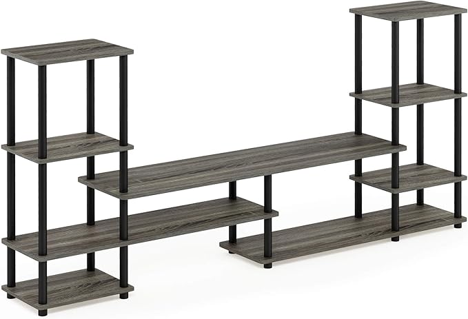Furinno TURN-N-TUBE TV Stand, Wide Open Frame Entertainment Center with Open Shelves Storage, TV Console with Tall Side Shelves for TV up to 48 Inch, for Living Room, Bedroom, French Oak