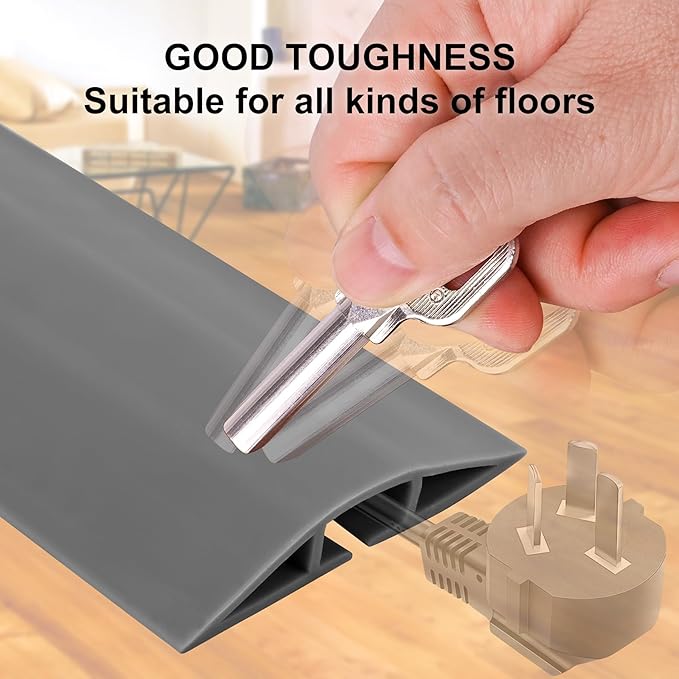 10Ft Floor Cord Cover Gray Silicone Cable Protector Easy to Install Wire Organizer and Hider for Home, Office, Garage (Gray-3m)