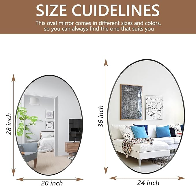 Oval Wall Mirror, 22"x30" Black Oval Vanity Mirror, Bathroom Mirror of Metal Frame, Home Decorative Wall Mounted Mirror for Bathroom, Living Room, Entryway, Vanity