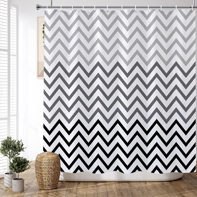 Black and White Grey Striped Shower Curtain Geometric Abstract Boho Bohemian Mid Century Modern Minimalist Shower Curtains for Bathroom Farmhouse Waterproof Fabric Shower Curtain Set 72x72 Inches