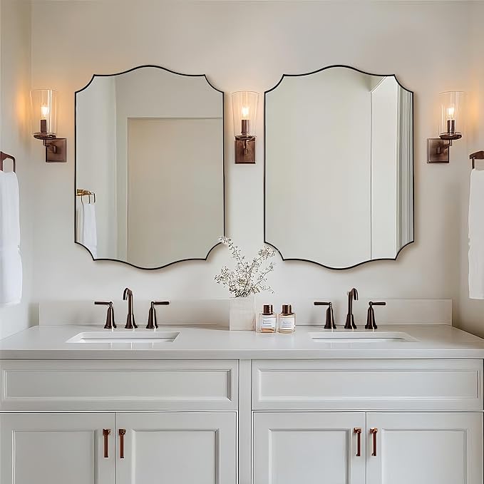 ANDY STAR Scalloped Bathroom Mirror, 24"x32" Brushed Bronze Vanity Mirror, Antique Bronze Decorative Bathroom Mirrors, Anti-Rust Stainless Steel Metal Frame, Stunning Design Ideal for Home Decor