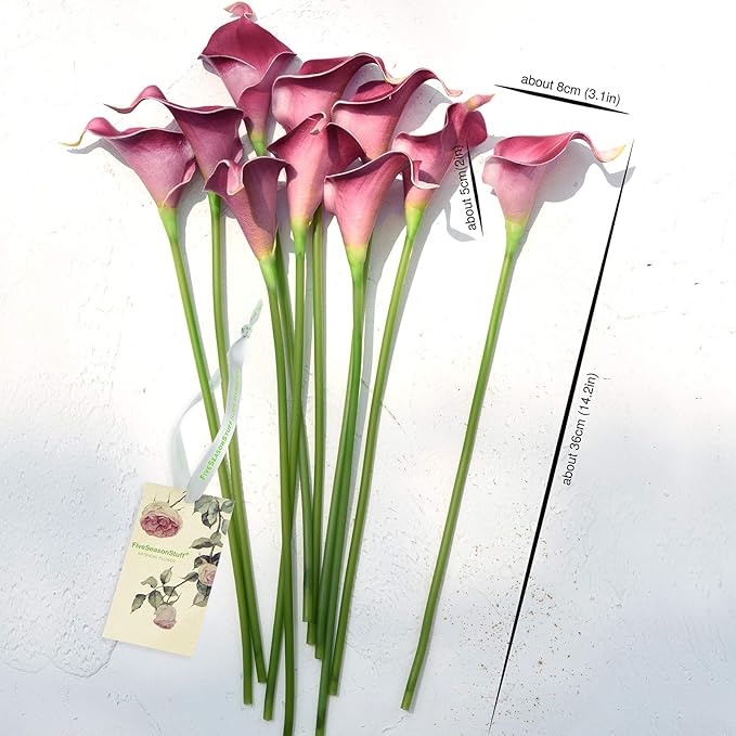 FiveSeasonStuff Real Touch Calla Lily Artificial Flowers Wedding Bridal Bouquet | Floral Arrangements | 15 Calla Lilies (Blush Magenta)