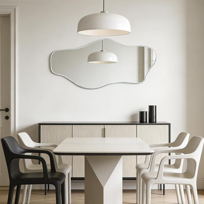 Irregular Frameless Mirror, 47.2"x24" Silver Asymmetrical Tempered Glass Mirror, Organic Shaped Wall Mirrors for Entryway Bedroom Living Room Bathroom, Horizontal or Vertical Hanging