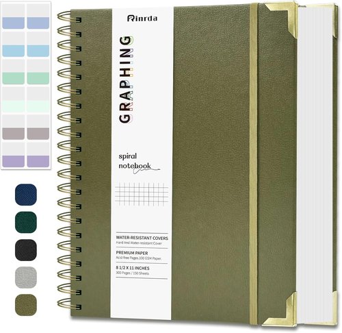 Graph Paper Spiral Journal by [Brand Name] - 300 Pages A4 Hardcover | 100GSM Thick Graphing Paper in Sage Green for School, Office, and Study