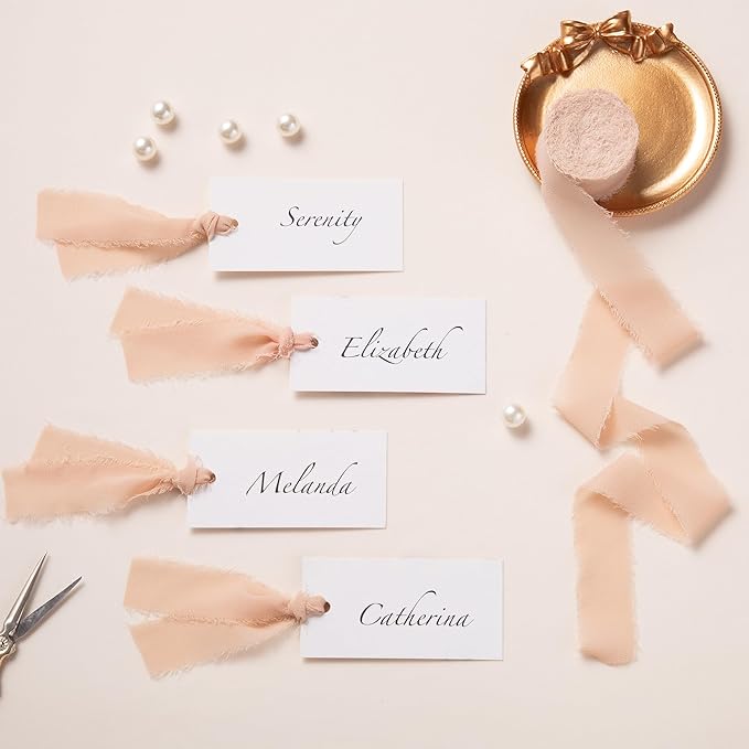 DORIS HOME Nude Pink Chiffon Ribbon for Flower Bouquet, 1" x21Yd Fabric Ribbon for Gift Wrapping, Handmade Frayed Ribbon for Wedding Invitations/Christmas Decorations