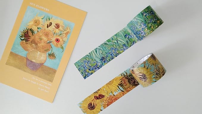 WT Van Gogh Washi Tape Set, Original Design, 3 Rolls, Gold Foil, 30mm Wide Decorative Masking Tape, Bujo Planner Supplies, DIY Art Crafts Paper Tape, Adhesive Wrapping Tape, Journals Gifts