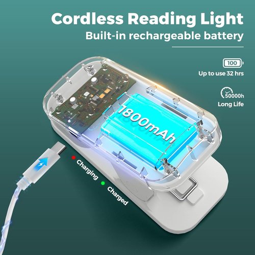 CUHIOY Clip-On Reading Light - Rechargeable LED Desk Lamp with Flexible Neck & Touch Control | 5 Colors, 5 Brightness Levels