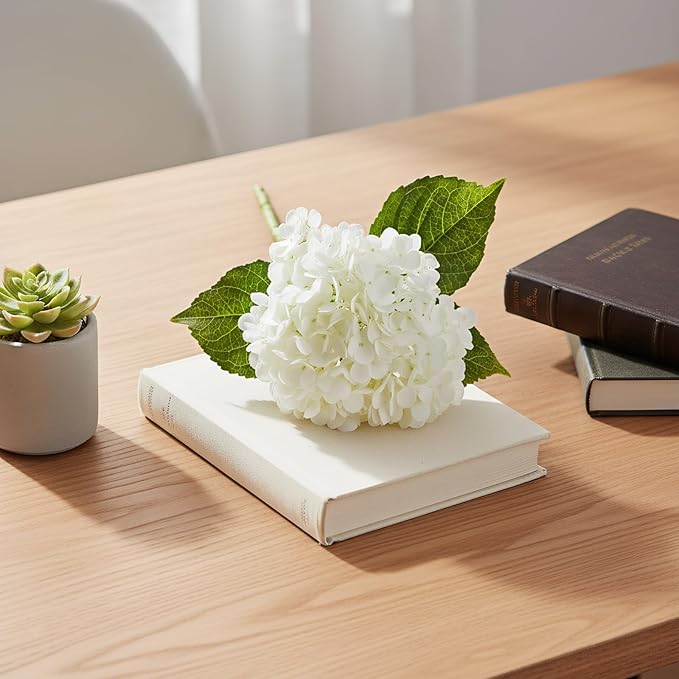3pcs Hydrangea Artificial Flowers, 21" Real Touch Silk Faux Hydrangeas Flowers Lifelike Fake Hydrangea for Wedding Bouquets,Home Decor&Party Centerpieces (White)