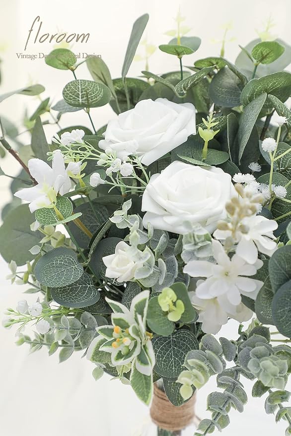 Floroom 3 Kinds of Artificial Silver Dollar Eucalyptus Stems Faux Greenery Spray, 19pcs Best Filler Fake Plants for DIY Bouquet Wedding Centerpieces