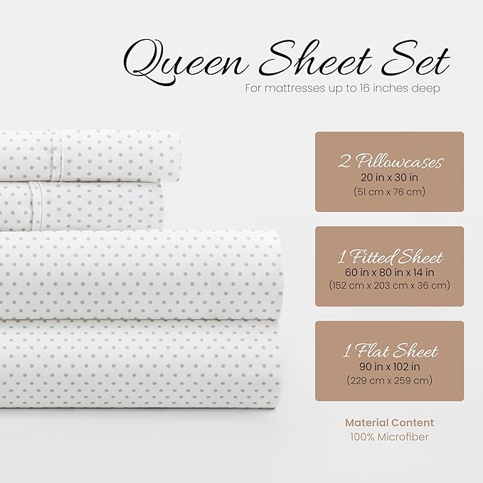 Linen Market Double-Brushed Patterned Microfiber Queen Sheet Set 4 Piece – Oeko-TEX Certified Ultra Soft & Wrinkle-Free - 16" Deep Pocket Sheets - Easy Care Queen Size - Stippled Light Gray