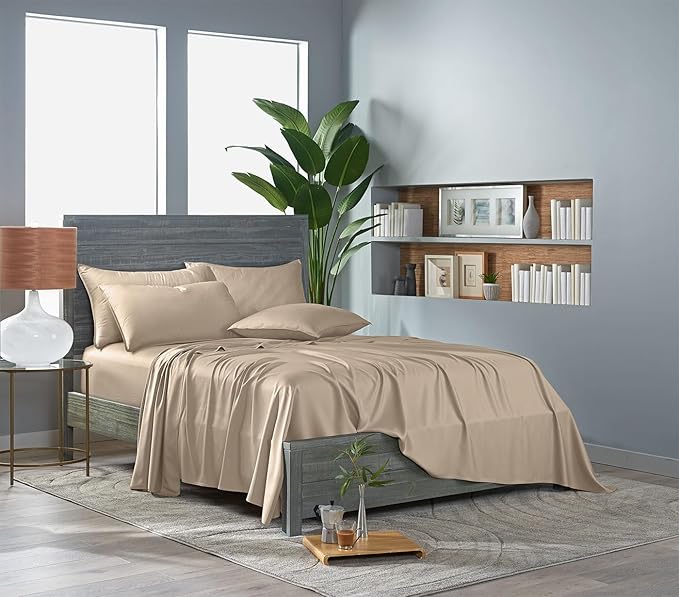 Pure Bamboo Twin Sheets, Genuine 100% Organic Viscose Derived from Bamboo Bed Sheet Set, Luxuriously Soft & Cooling, Double Stitching, 2 Year Quality Promise (Twin, Almond)