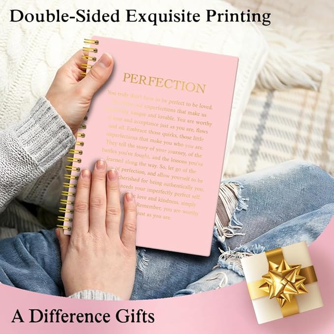 XQLZY Perfection Pink Gold Spiral Self-Affirmation Notebook, Resignation Retirement Promotion Inspirational Gifts for Woman Coworker Boss Friend, Encouragement Friendship Gifts for Sisters BFF
