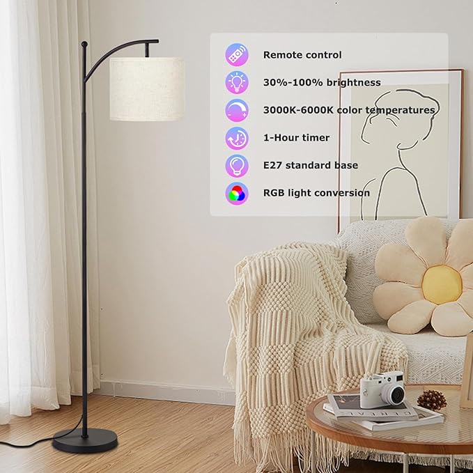Ambimall Floor Lamp with Smart Light Bulb, RGB + Color Temperatures Bright Dimmable (Beige Shade & Black Pole)