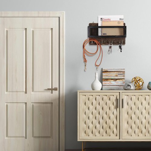 ADIIL Wooden Wall Mount Key Holder - Rustic Key Rack Organizer with 4 Double Hooks | Brown Entryway Decor
