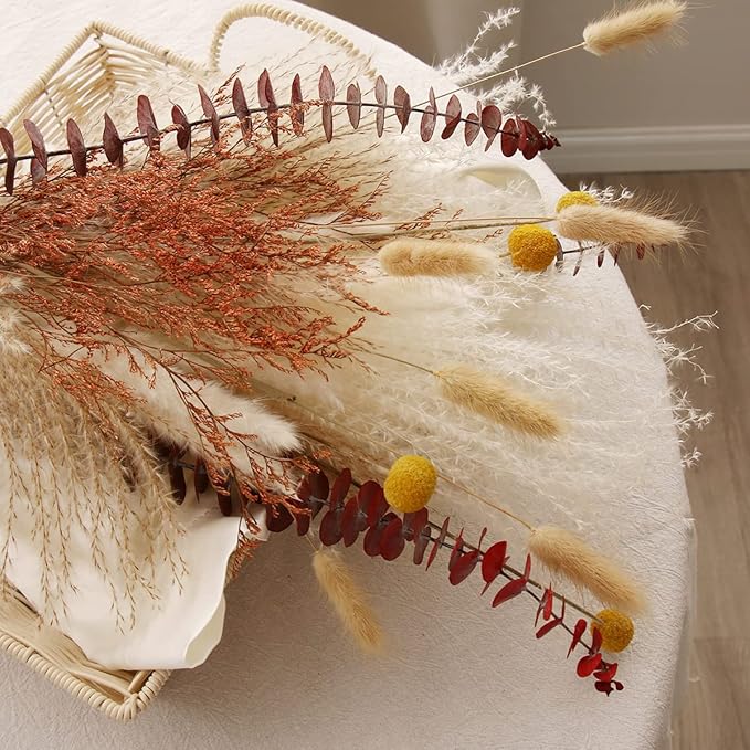 Musunny Dried Flower Bouquet,17" Fall Dried Flowers for Vase,Boho Pampas Grass Decor for Farhouse Home Room Office Decoration (Red)