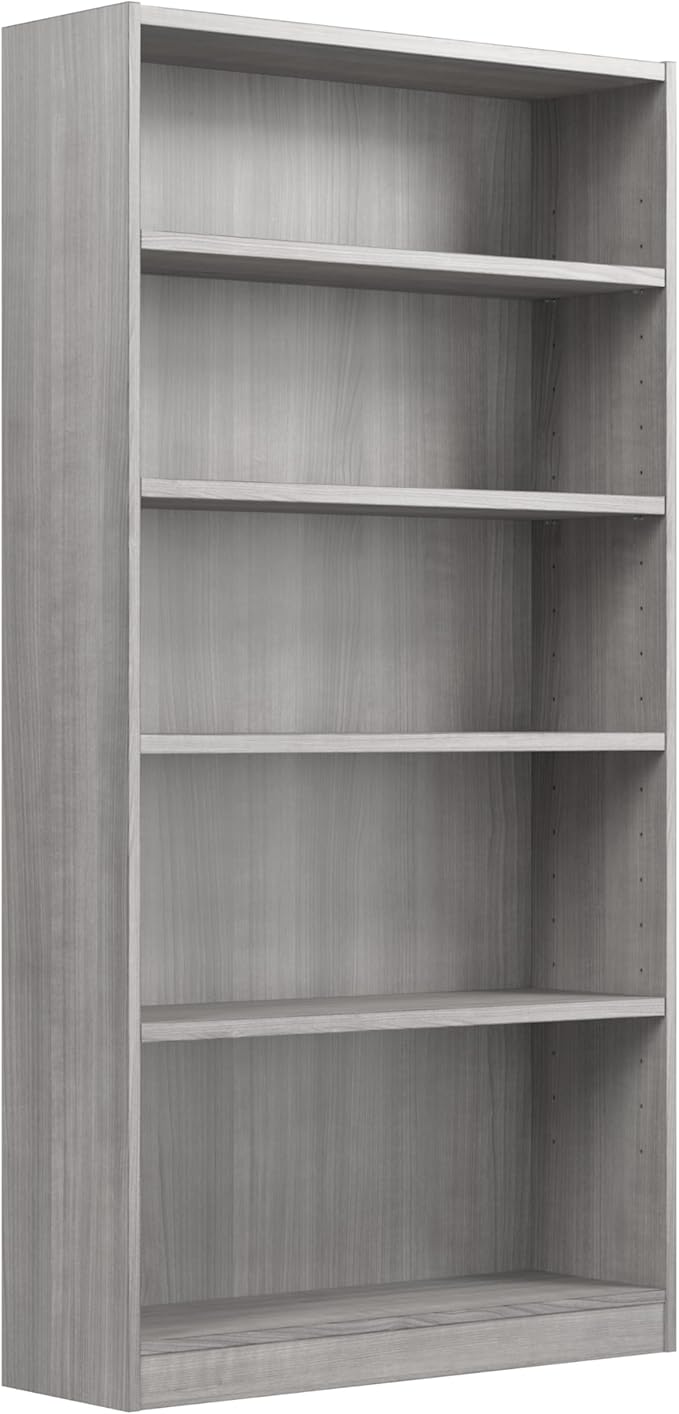Bush Home Universal Tall 5 Shelf Bookcase in Platinum Gray, Vertical Storage and Display Bookshelf for Home Office or Living Room Organization