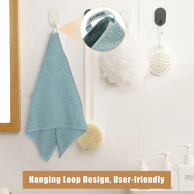 SEMAXE Bath Towel Set, 18 Piece Towel Set for Bathroom, Large Value Pack, Quick Dry Cotton Towels with Hanging Loops, Easy Care, Blue