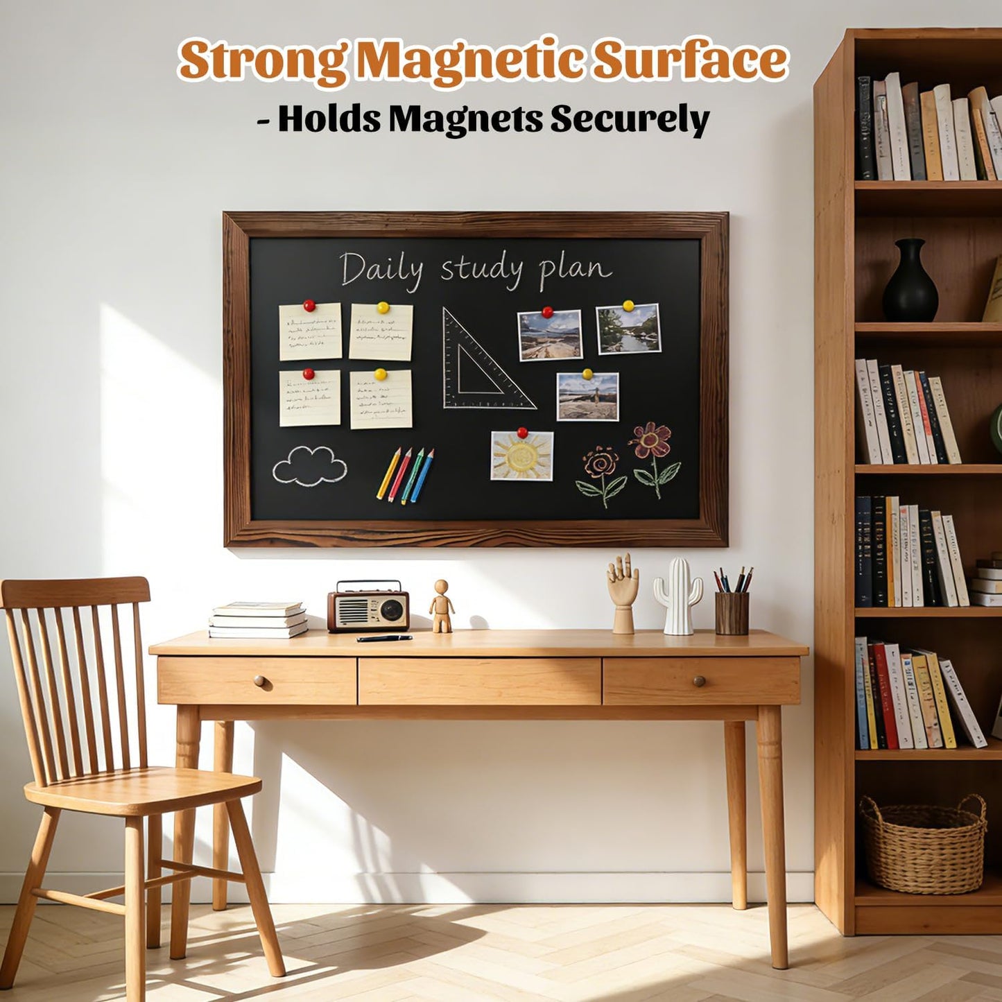 Skiennix Magnetic Chalkboard - 24 x 36 Inch Solid Wood Frame | Versatile Wall-Mounted Board for Kitchen & Restaurant