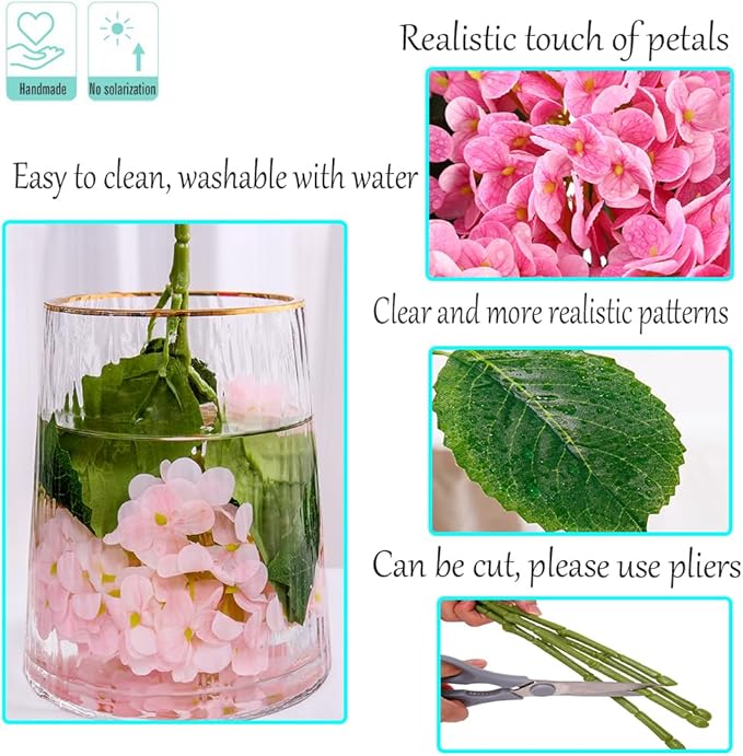 Kimura's Cabin 5Pcs 21inch Real Touch Artificial Hydrangea Flowers Lifelike Latex Hydrangeas Long Stem with Leaves Hydrangea Bouquet for Home Wedding Baby Shower Birthday Party Decoration（Rose Pink）