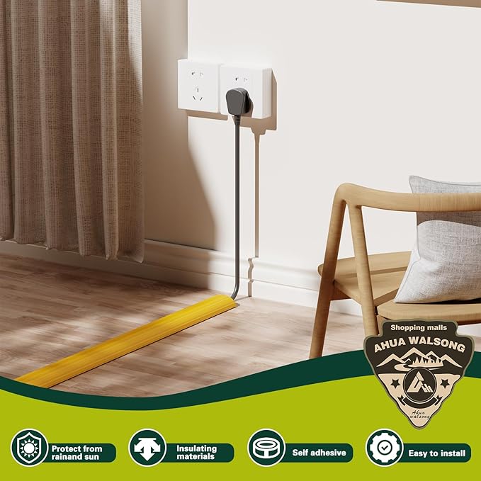 Floor Cord Cover Cable Cavity Self Adhesive Hider - Electric Cord Covers for Living Rooms, Offices - Cable Cover Protector (Wood Brown, 1.18" x 3.3')