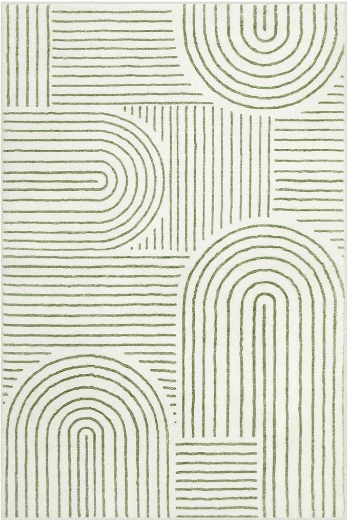 Lahome Abstract 6x9 Area Rugs, Soft Boho Rug for Living Room Bedroom, Ultra-Thin Non Slip Boho Green Washable Throw Carpet for Dining Room Office Darrell, Green