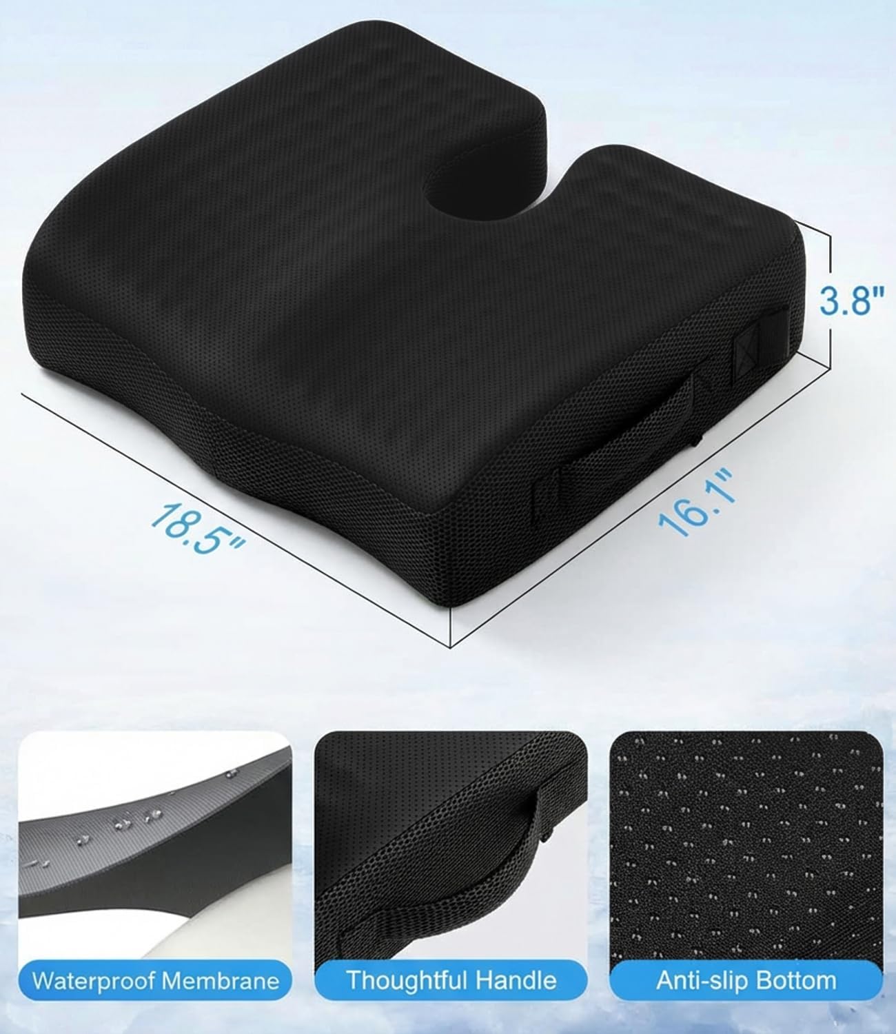 Skiennix Wheelchair Seat Cushion - Ergonomic Cooling Gel with Waterproof Silk Fabric | Hip Support & Sciatica Relief