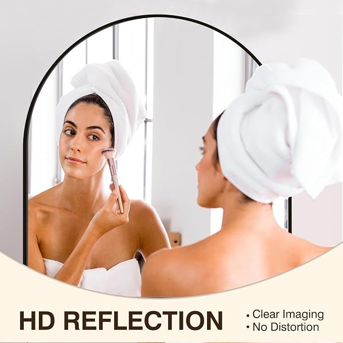 FICTOR Bathroom Mirror for Wall, Arched Vanity Bathroom Mirror for Over Sink, Metal Framed with HD Shatter-Proof Glass for Entryway, Living Room,Bedroom(30” x 32”, Black)