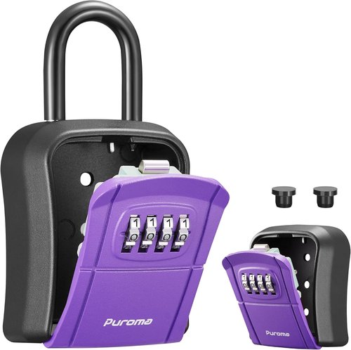 Puroma Key Lock Box - Portable Wall-Mounted Key Storage with Resettable Code | Purple, 1 Pack