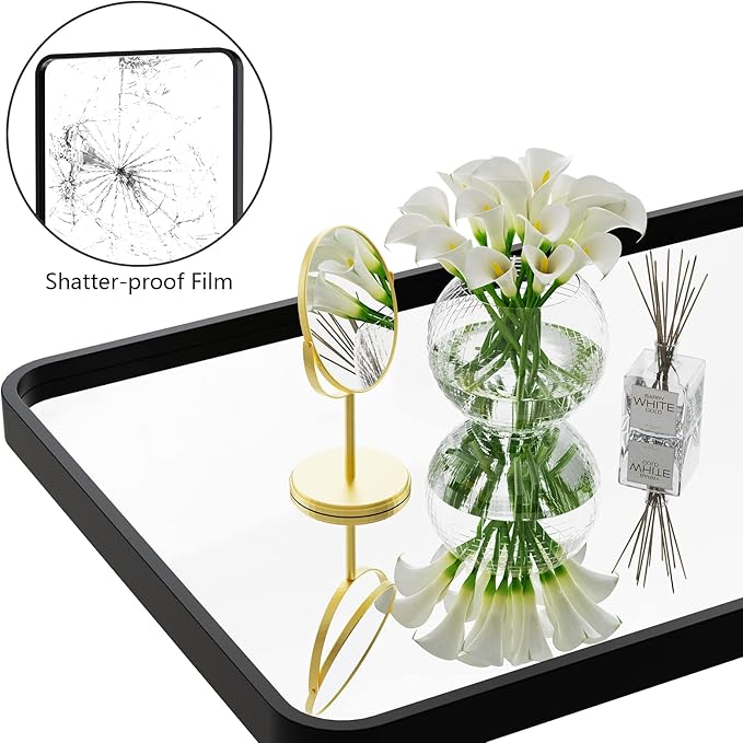 Black Full Length Mirror for Bathroom, 20"x55" Long Metal Framed Full Body Mirror, Rectangle Floor Mirror Leaning Against Wall for Dressing Living Room Bedroom Entryway