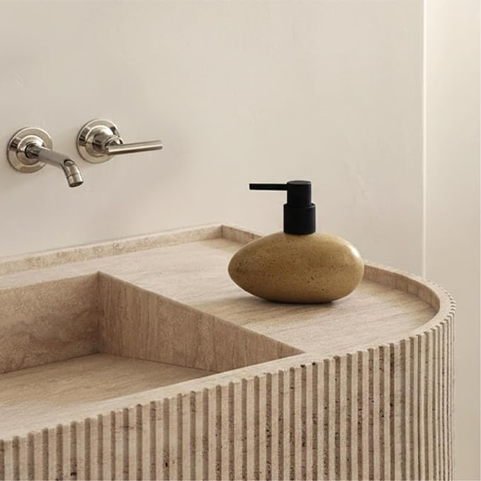 Ceramic Hand Soap Dispenser, Elegant Liquid Soap Dispenser for Bathroom Countertop, Heavy & Sturdy Dish Wash SoapDispenser for Kitchen (Stone Shape)