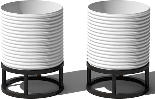 Veradek Mod Series Raised 13" Short Planter for Patio & Backyard | Durable Plastic-Stone Material w/Wooden Stand | Modern Décor for Plants & Flowers