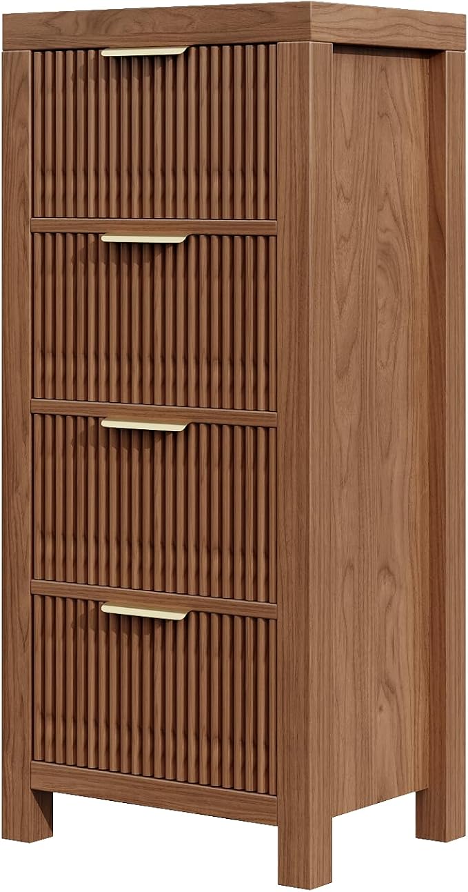 Modern 8-Drawer Solid Wood Dresser with Fluted Front & Gold Handles, Multifunctional Tall Storage Chest, for Hallway, Entryway, Walnut X2