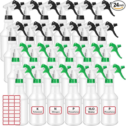 Rtteri 24 Pcs 16 Oz Plastic Spray Bottle for Cleaning Solutions Bulk Empty and Reusable Leak Proof Spraying Bottles for Cleaning, Water, Auto Details, Commercial, Bathroom(Green,Black)