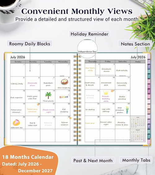 Academic Planner 2026-2027 - 18-Month Hardcover Weekly & Monthly Organizer | Large 8.5" x 11" Dusty Blue
