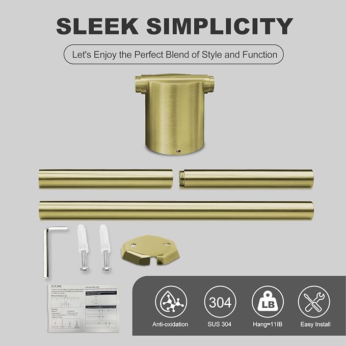 Adjustable Length Stainless Steel Towel Rack - 18-24 Inch Fit, 26.4 Inch Total Length - Brushed Gold 304 Stainless Steel Towel bar for Bathroom & Kitchen