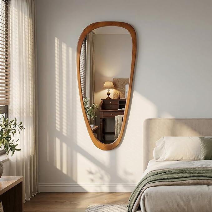BOMINICA Full Length Irregular Wall Mirror, 48" x 22" Wooden Full Body Dressing Mirror Wall Mounted, Decorative Floor Mirror for Living Room, Bedroom, Entryway, Farmhouse, Home Decor