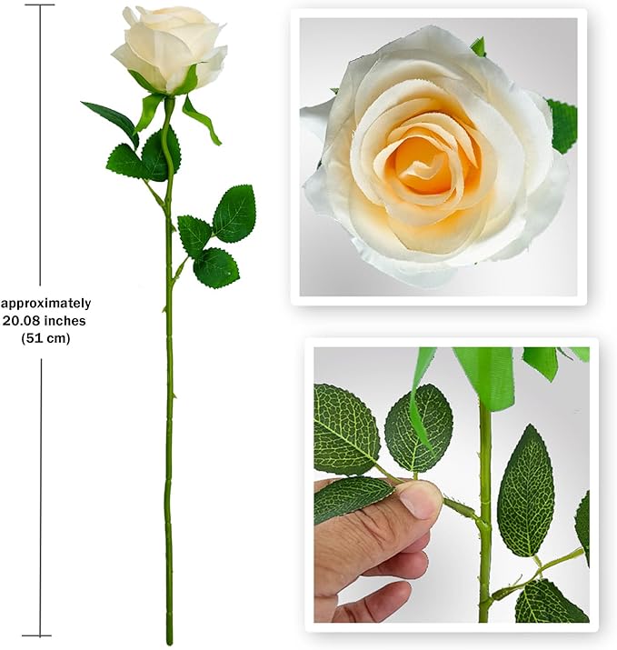12 PCS Rose Artificial Silk Flowers, Fake Roses with Long Stems Realistic Faux Rose Flower Bouquets for Home Wedding Decoration Party-Champagne