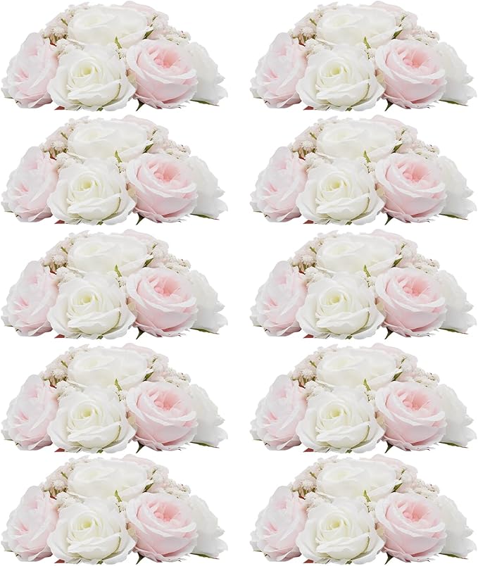 10Pcs Artificial Flower Balls for Wedding Centerpieces, 9.44Inch Rose& Peony Semicircle Flower Ball, Arrangement Bouquet Fake Flowers Ball for Home Party Tables Decoration