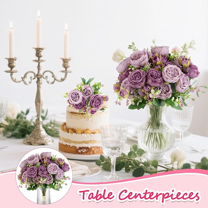 Olgaa 12 Bundles Peonies Artificial Flowers Artificial Peonies Silk Flowers Bulk Fake Peony Bouquet for Bridal Shower Decorations Wedding Table Centerpiece (Purple)